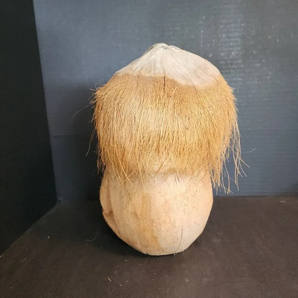 Vintage Carved Coconut, Figure Holding Maracas, Folk Art, Tiki Bar